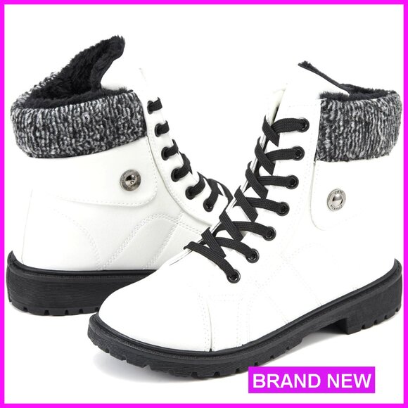 Winter Snow Boots Warm Fur Lined Water-Resistant Ankle Booties Zipper Combat